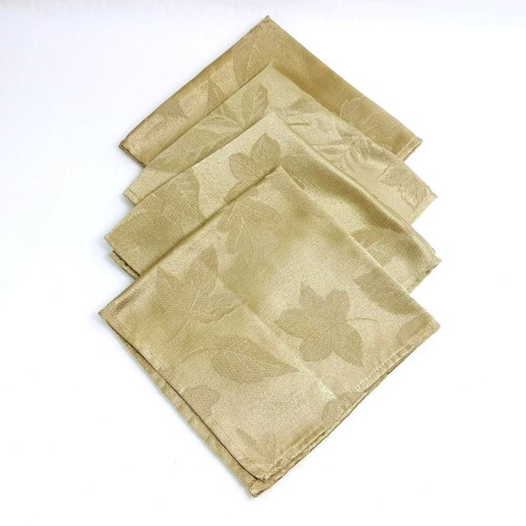 Napkin Embossed Leaf Print 4 Piece Gold - Picture 1 of 5
